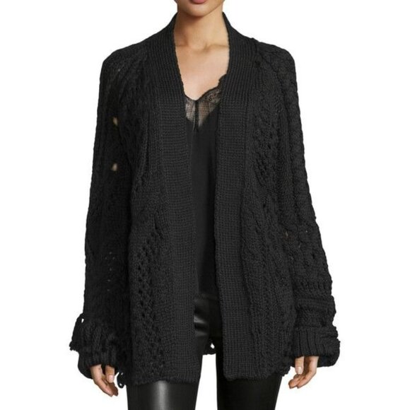 Zadig & Voltaire Womens Size S Dalia Cardigan Distresssed Black Cable Knit Wool - Picture 1 of 16